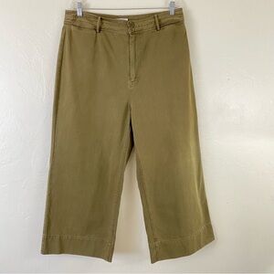 A Piece Apart Size 14 Olive Green High Waist Flare Wide Leg Cotton Knit Trouser